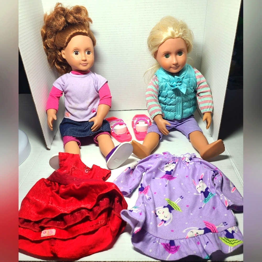 Lot of 2 OG Our Generation 18" Dolls with Clothes and Accessories